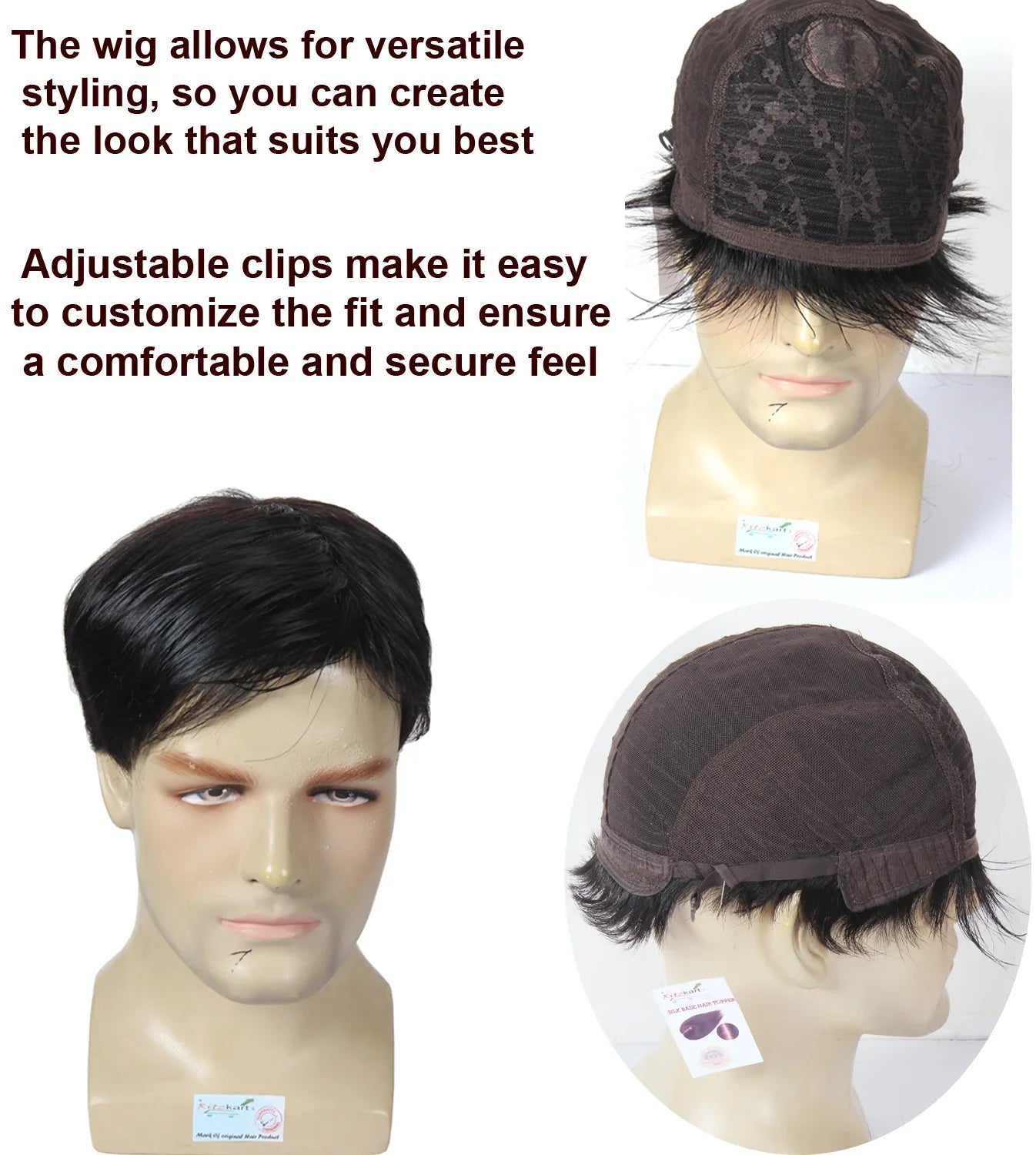 Men's Soft Human Hair With Adjustable clips Glue-less Full Head